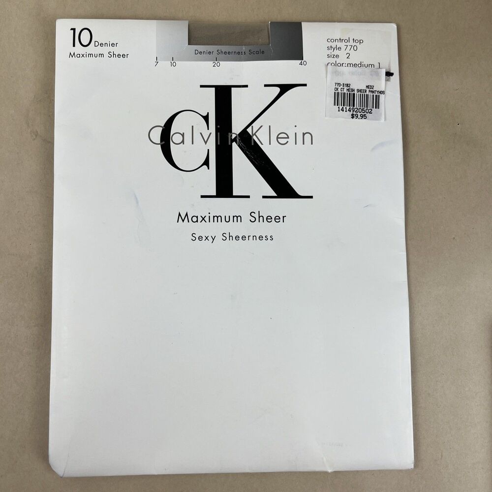 VTG NOS Calvin Klein Maximum Sheer Sexy Sheerness Control Top 770 Sz 2 Pantyhose